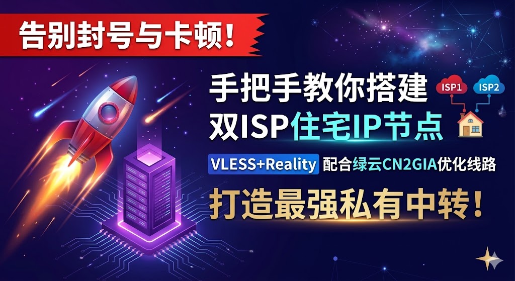 告别封号与卡顿！手把手教你搭建双ISP住宅IP节点：VLESS+Reality 配合绿云CN2GIA优化线路，打造最强私有中转！